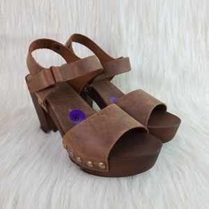 Mila Paoli Strappy Heel Sandals Brown Leather Open Toe Heels Platform 8.5